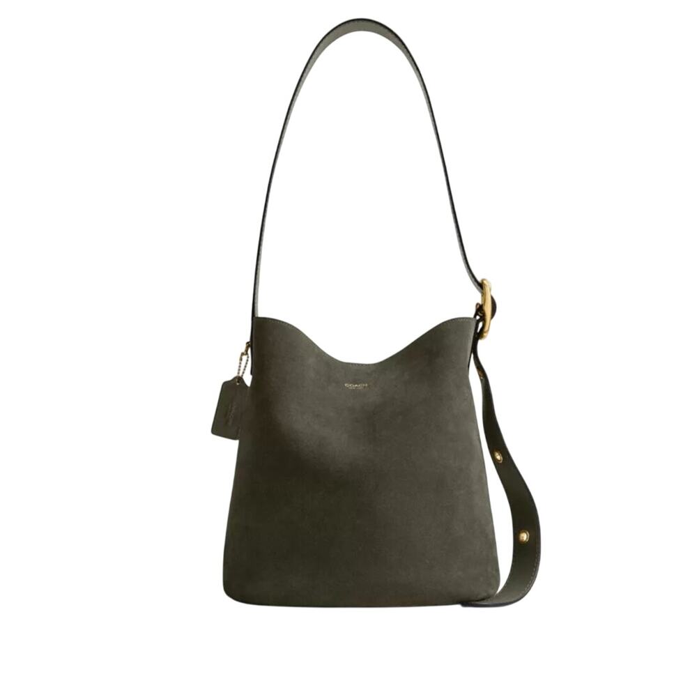 Coach Bleecker Bucket Bag w/ Detachable Pouch Olive Green Suede NWT - Picture 2 of 7